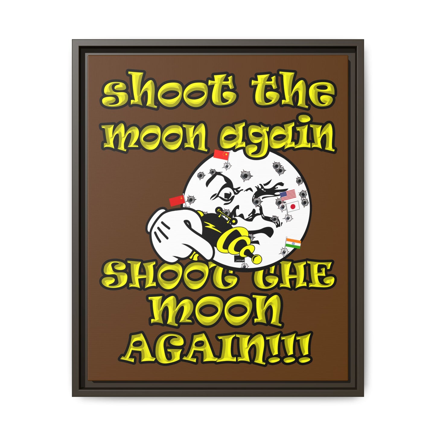 shoot the moon again - framed canvas art (brown)