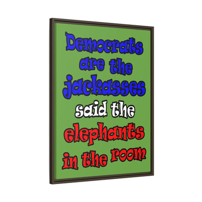 donkeys and elephants - framed canvas art (green)