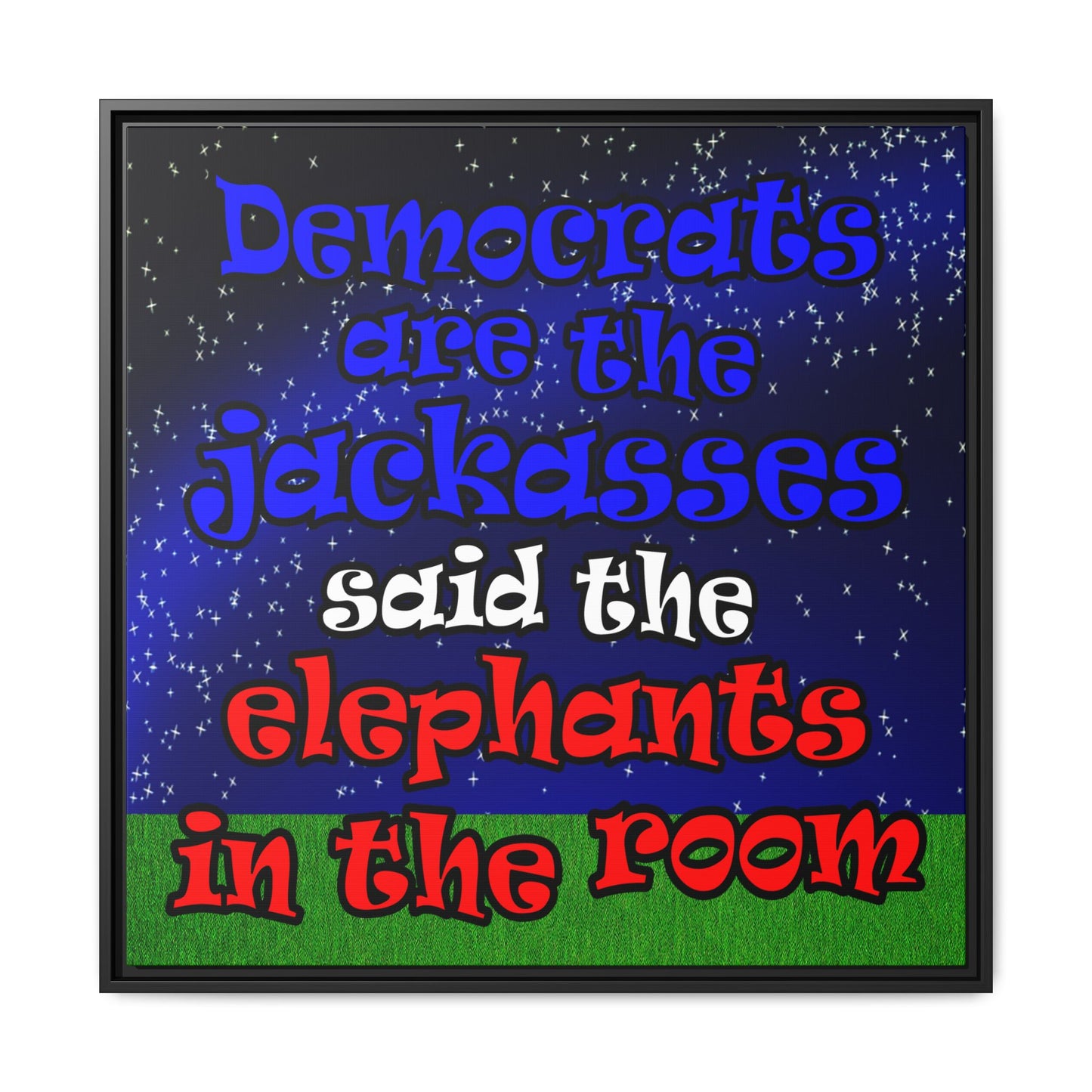 donkeys and elephants - framed canvas art ('snoops' background)