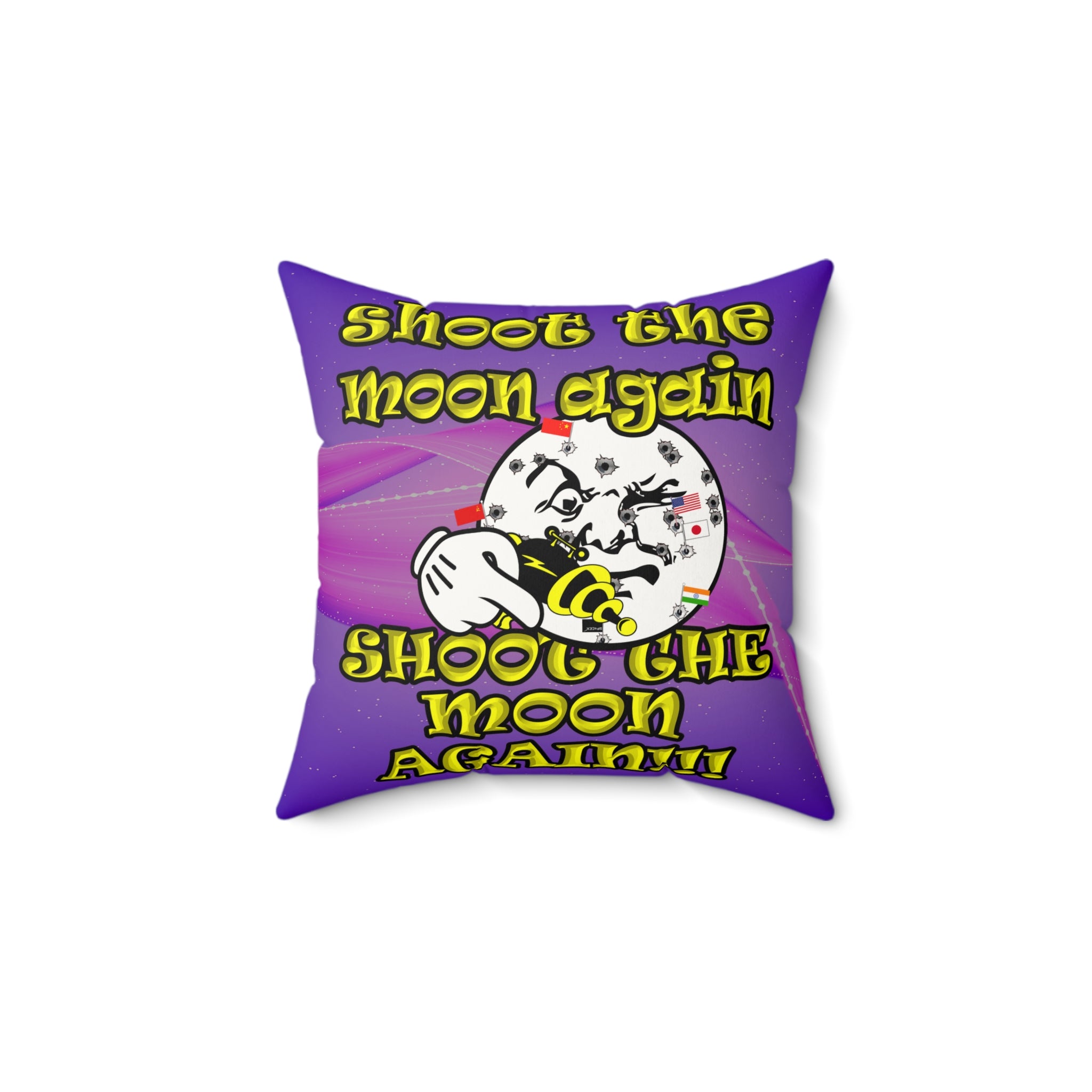 shoot the moon again - Faux Suede Square Pillow - (purple-pink wave)
