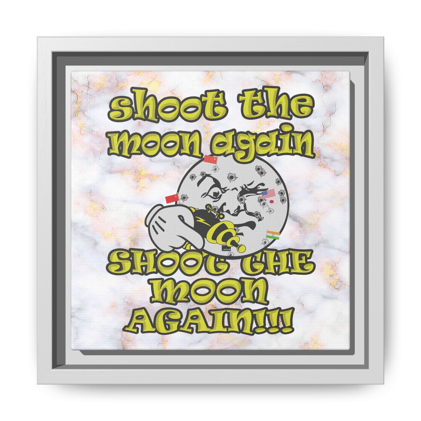 shoot the moon again - framed canvas art (white marble)