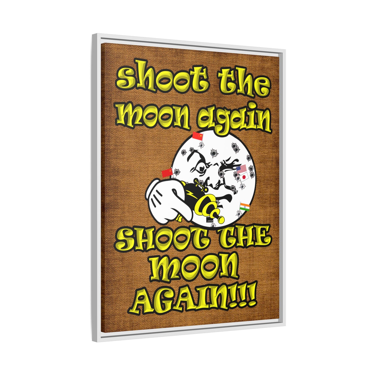 shoot the moon again - framed canvas art (brown papyrus)