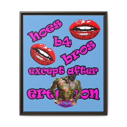 hoes b4 bros - framed canvas art (light blue)