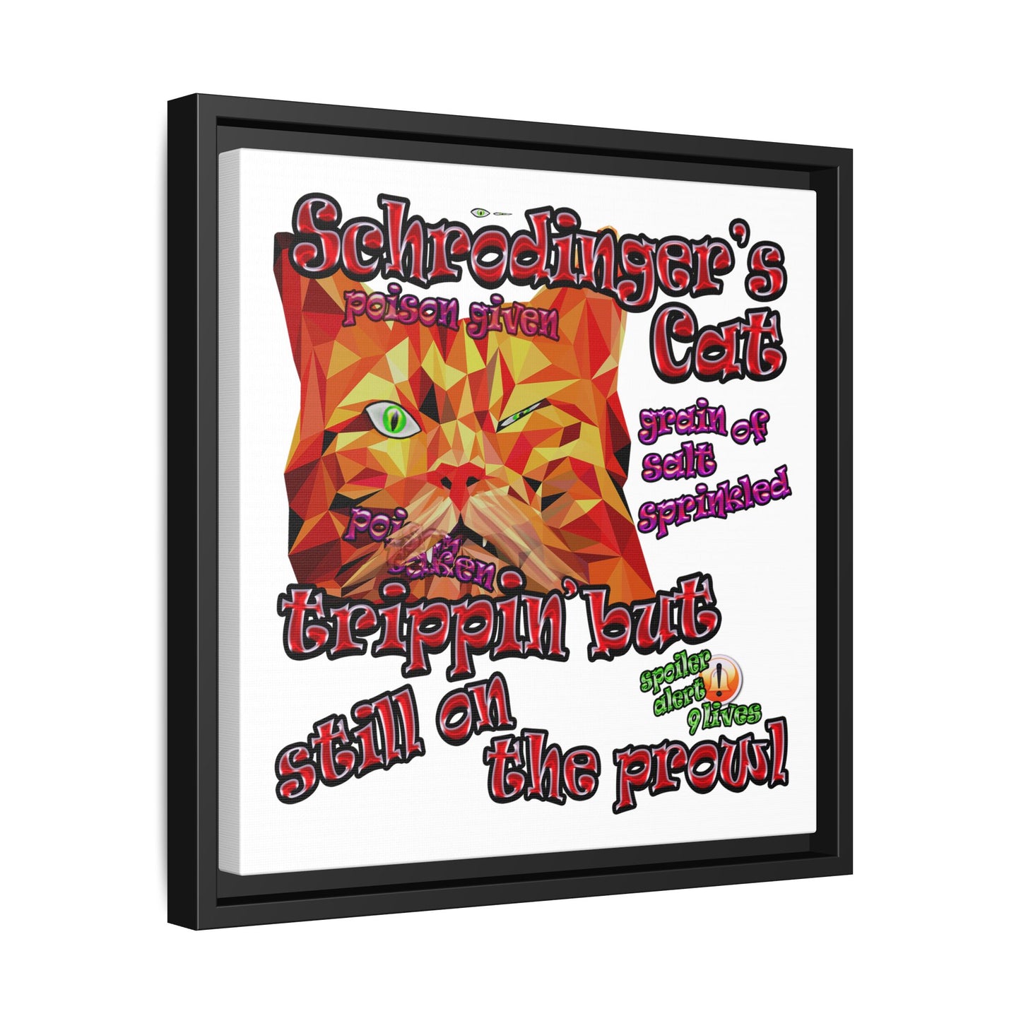 schrodinger's cat - framed canvas art (white)