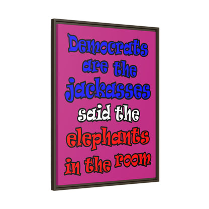 donkeys and elephants - framed canvas art (pink)