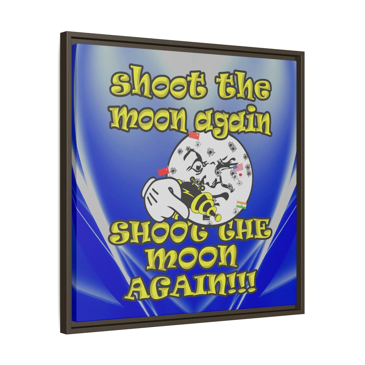 shoot the moon again - framed canvas art (blue-white wave)
