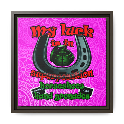 my luck - framed canvas art (pink swirl)