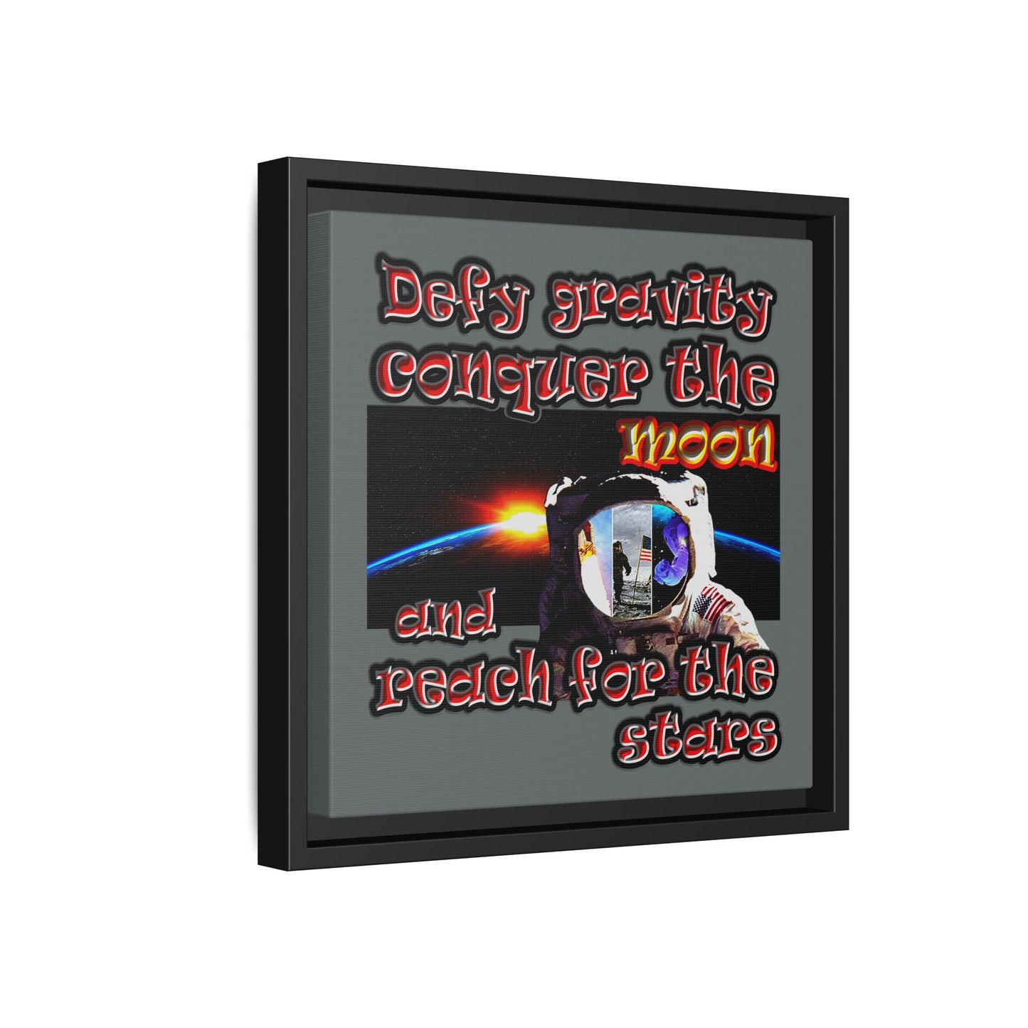 defy conquer reach - framed canvas art (dark grey)