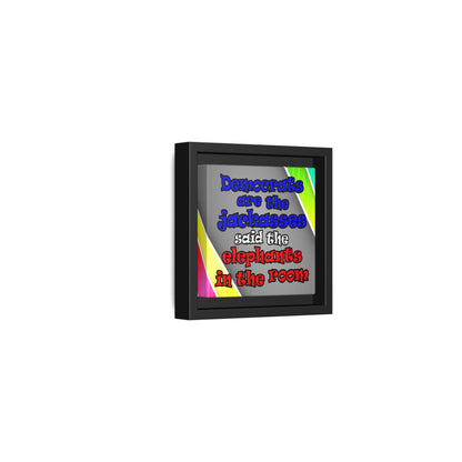 donkeys and elephants - framed canvas art (rainbow split)