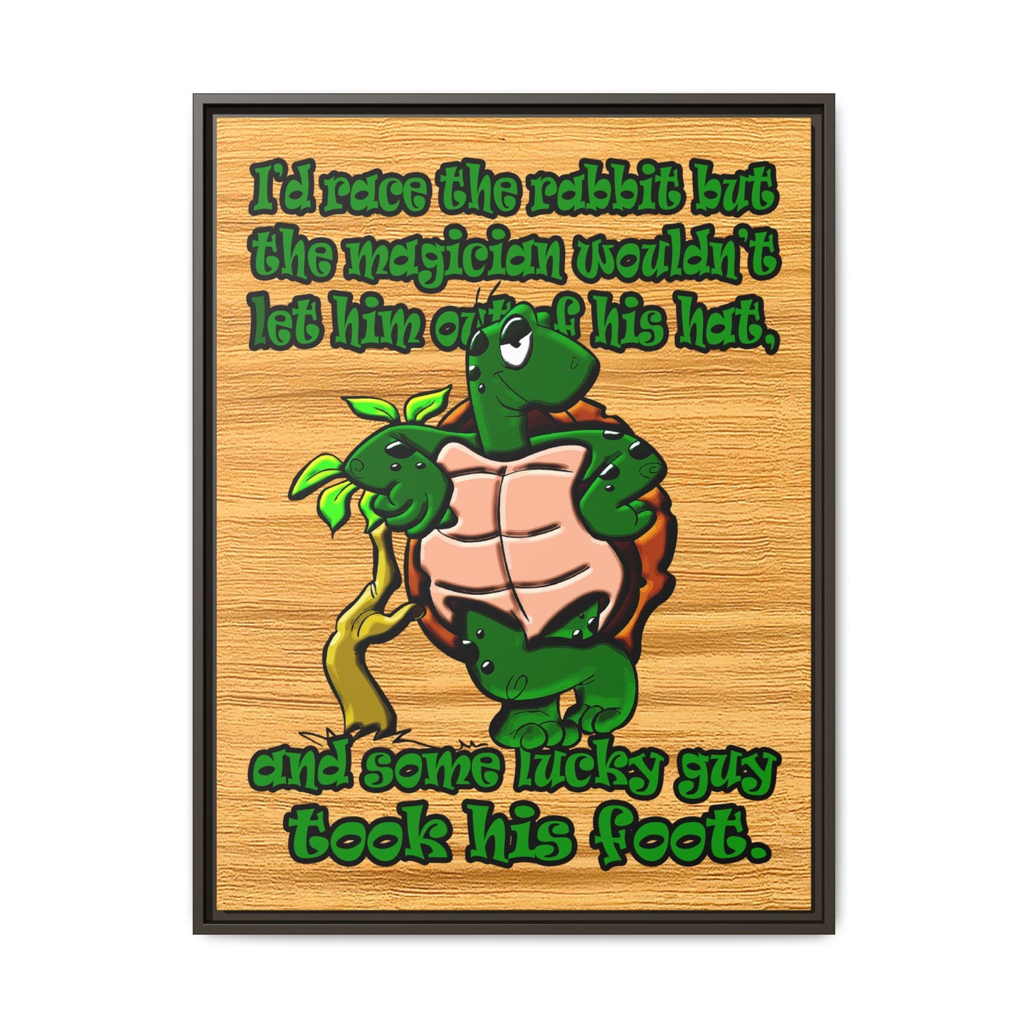 turtle race - framed canvas art (butterscotch wood finish)