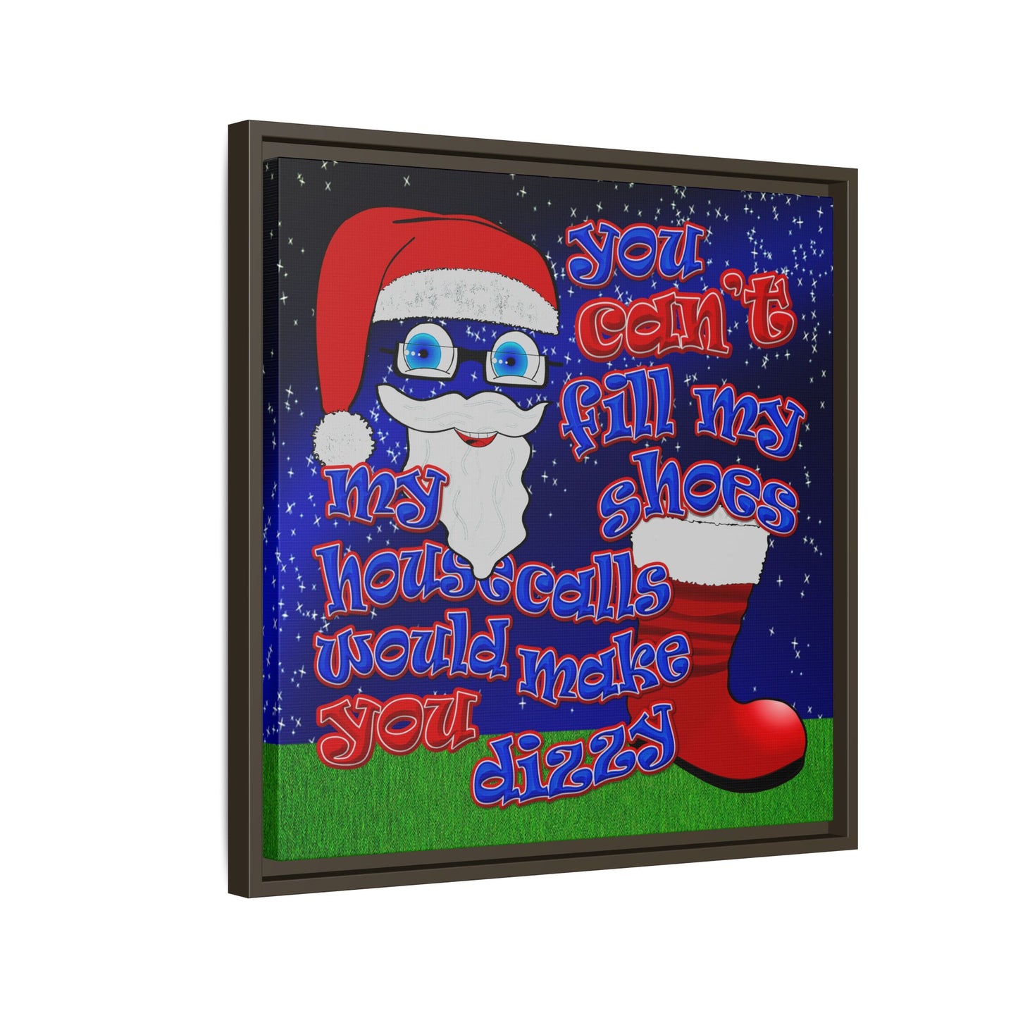 santa's shoes - framed canvas art ('snoops' background)