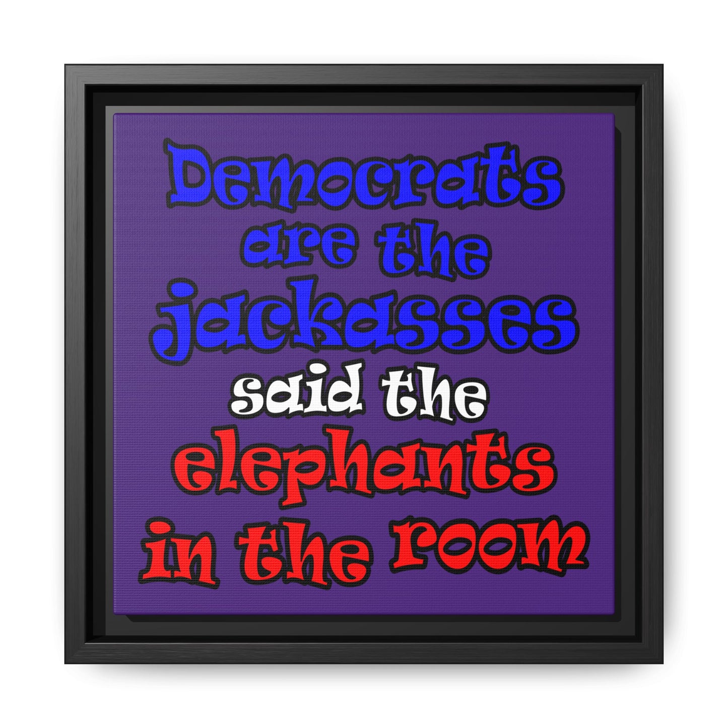 donkeys and elephants - framed canvas art (purple)