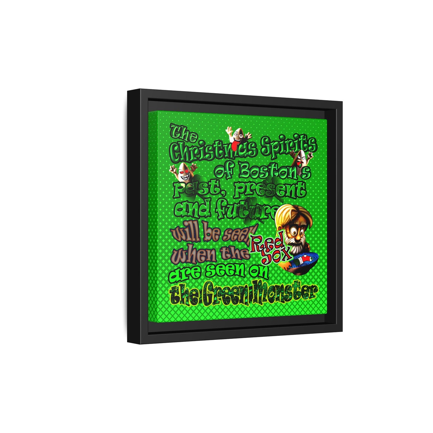 christmas spirits of boston - framed canvas art (logo green)