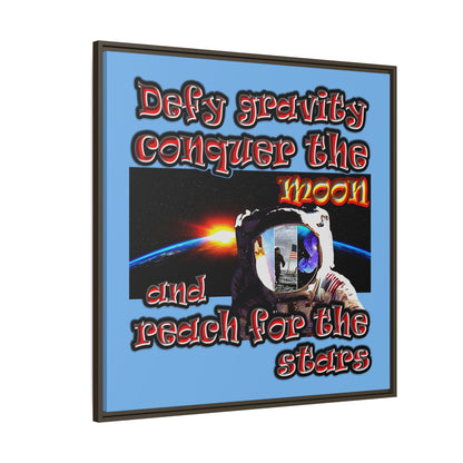 defy conquer reach - framed canvas art (light blue)