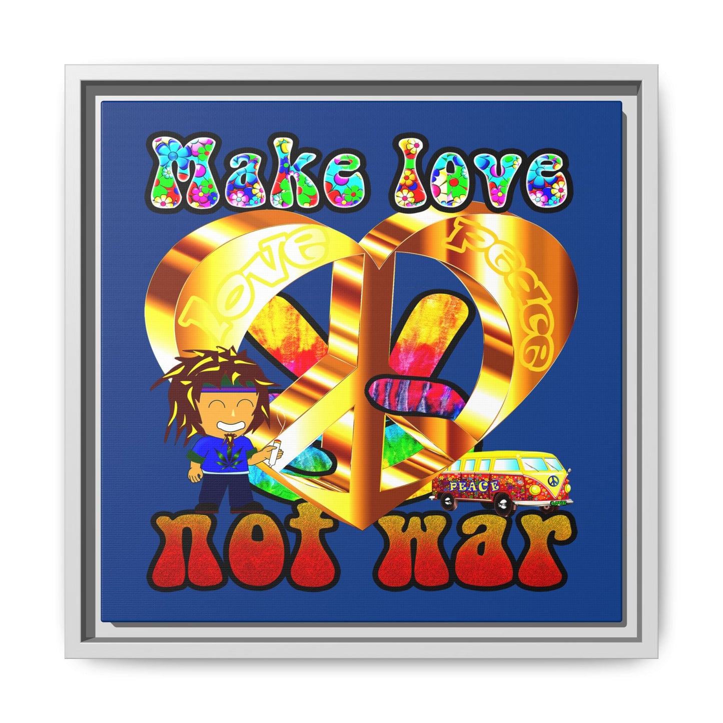 love peace - framed canvas art (dark blue)