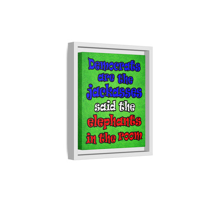 donkeys and elephants - framed canvas art (green turf)