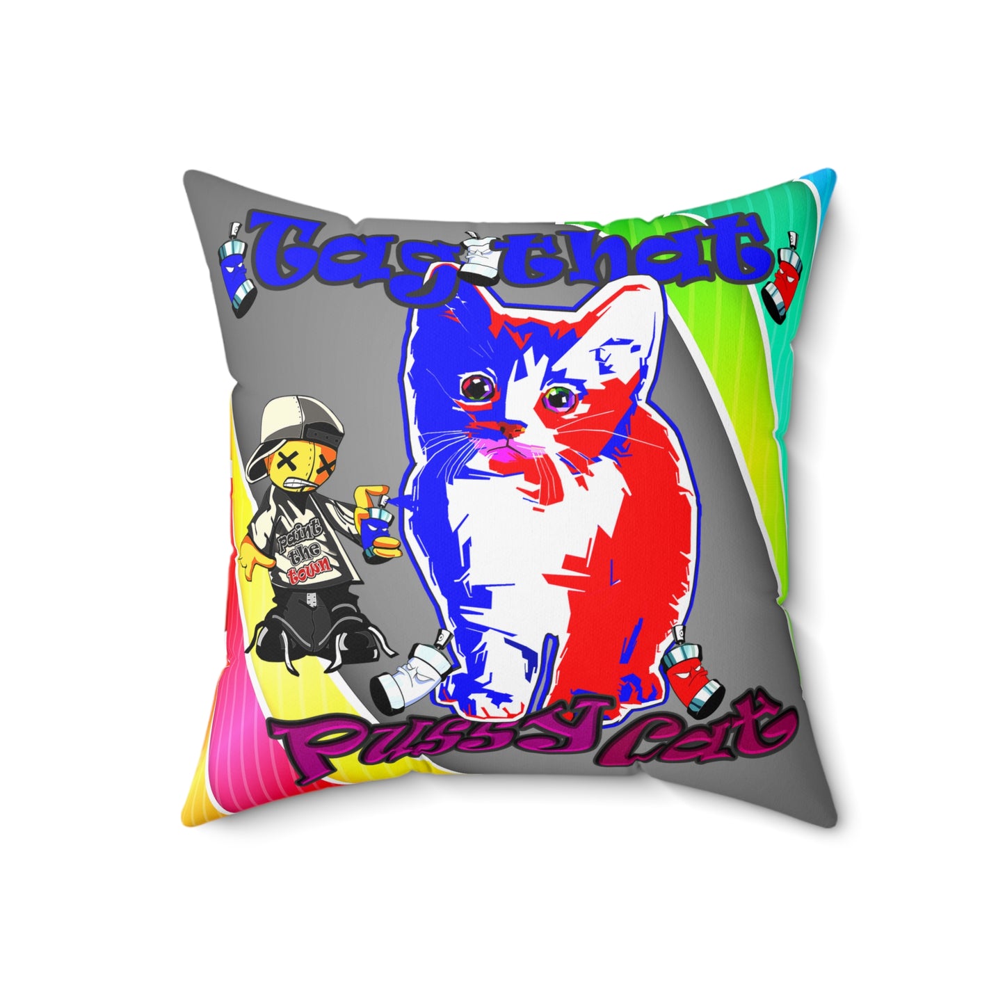 tag that - Spun Polyester Square Pillow - (rainbow split)