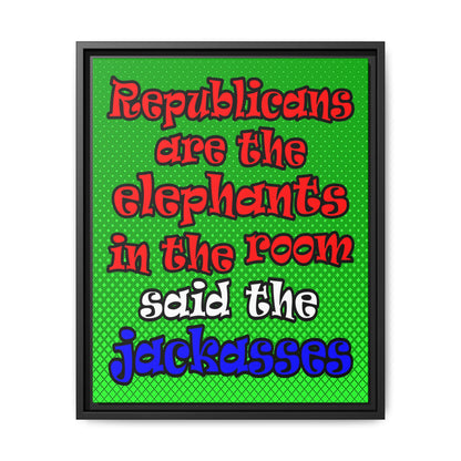 donkeys and elephants - framed canvas art (logo green)