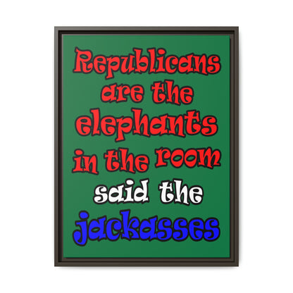 donkeys and elephants - framed canvas art (dark green)
