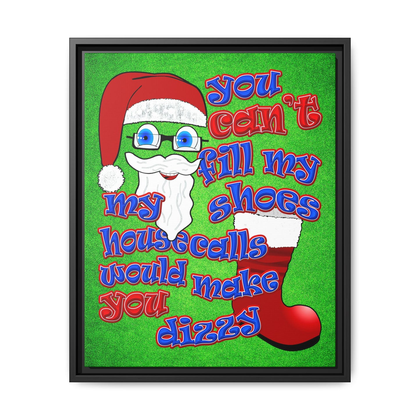 santa's shoes - framed canvas art (green turf)