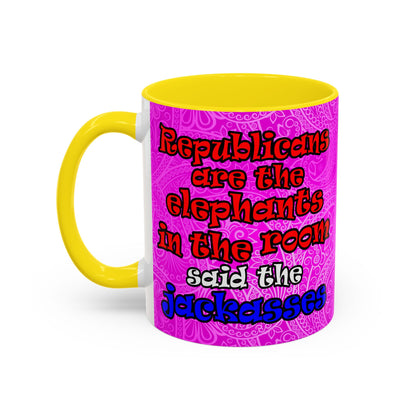 donkeys and elephants - Accent Mug (pink swirl)