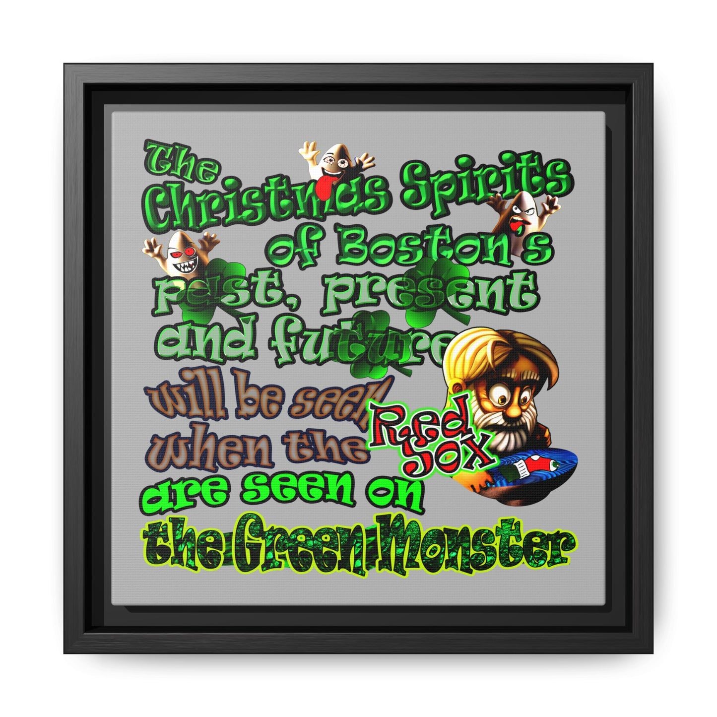 christmas spirits of boston - framed canvas art (light grey)