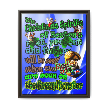 christmas spirits of boston - framed canvas art (blue-white wave)