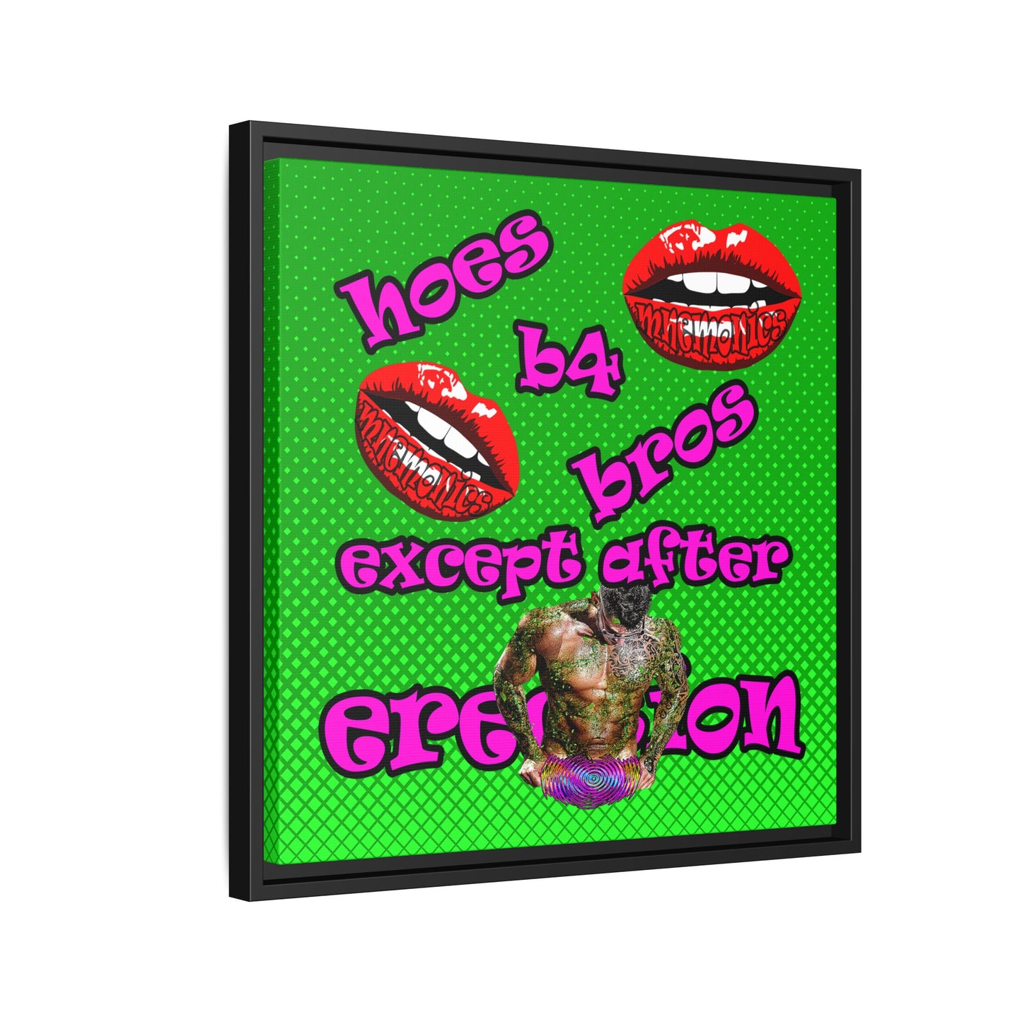 hoes b4 bros - framed canvas art (logo green)