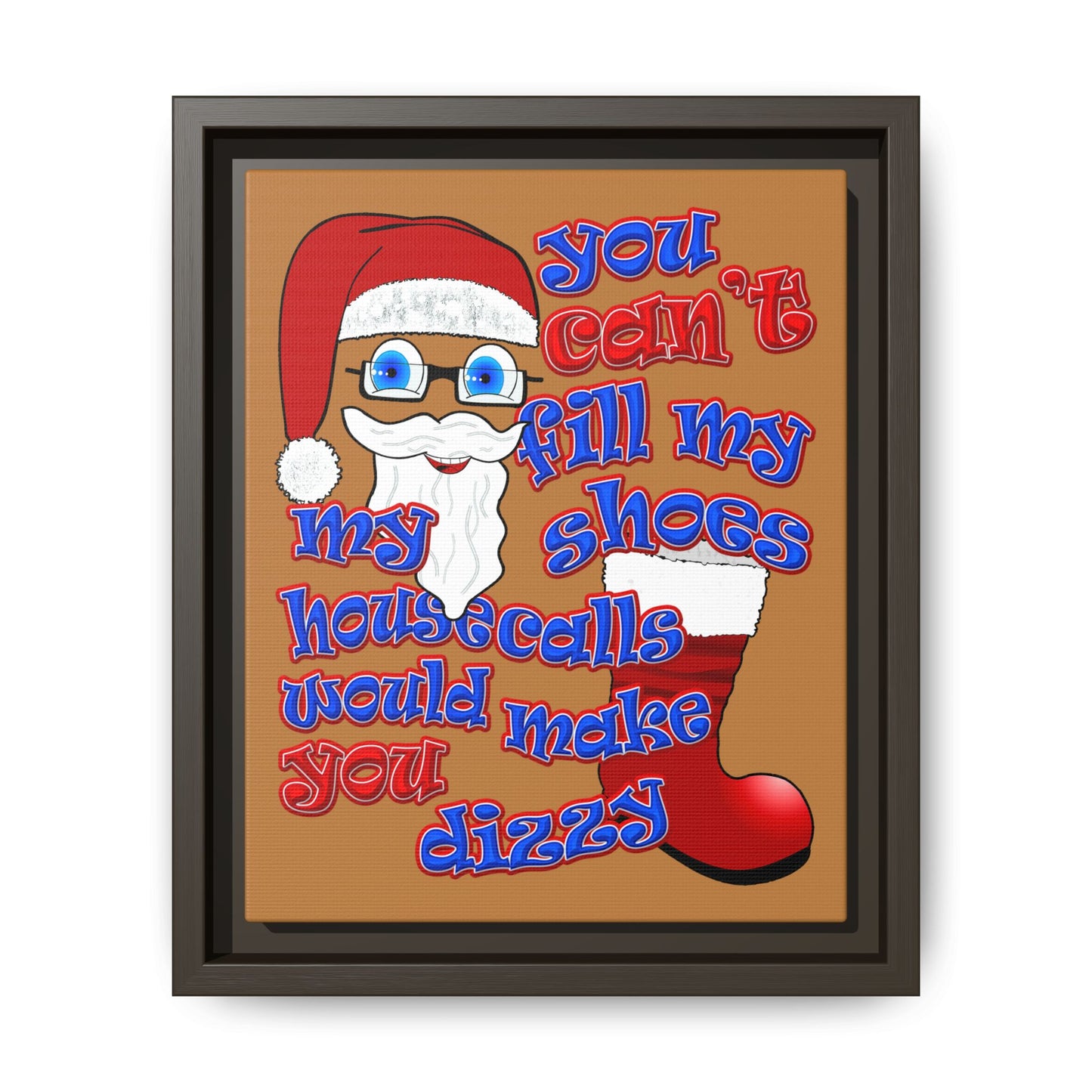 santa's shoes - framed canvas art (light brown)