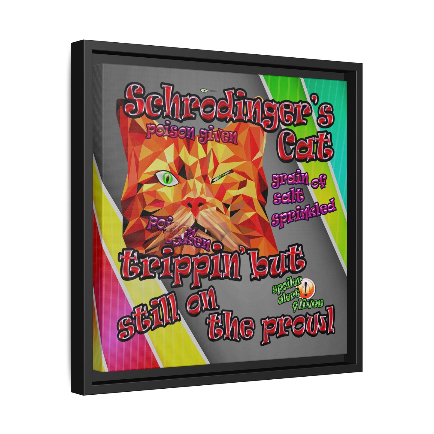 schrodinger's cat - framed canvas art (rainbow split)