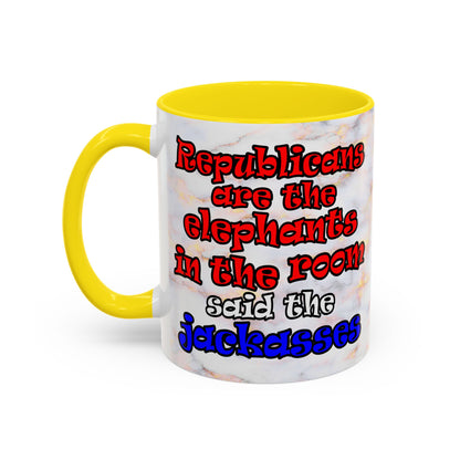 donkeys and elephants - Accent Mug (white marble)