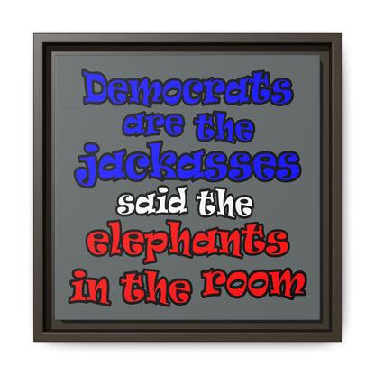 donkeys and elephants - framed canvas art (dark grey)