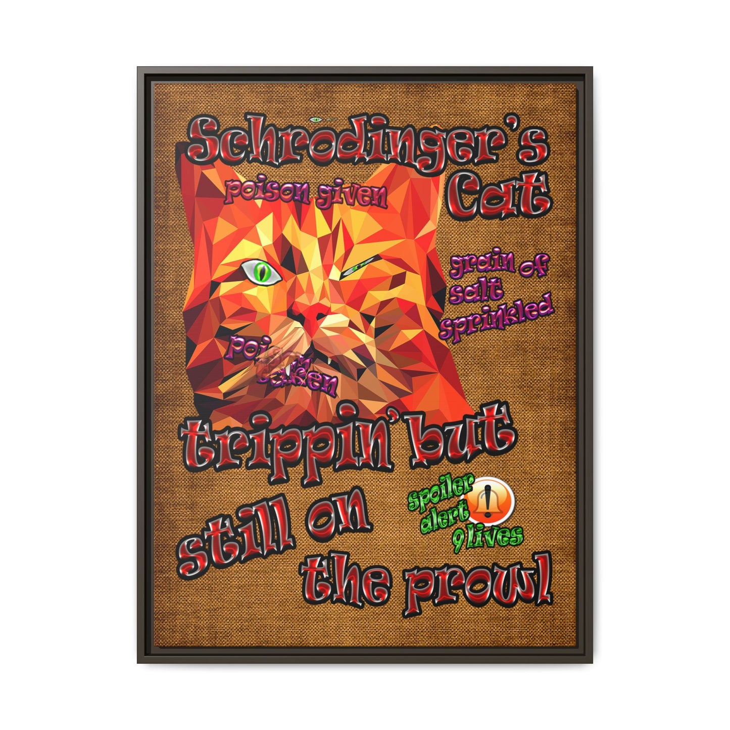 schrodinger's cat - framed canvas art (brown papyrus)