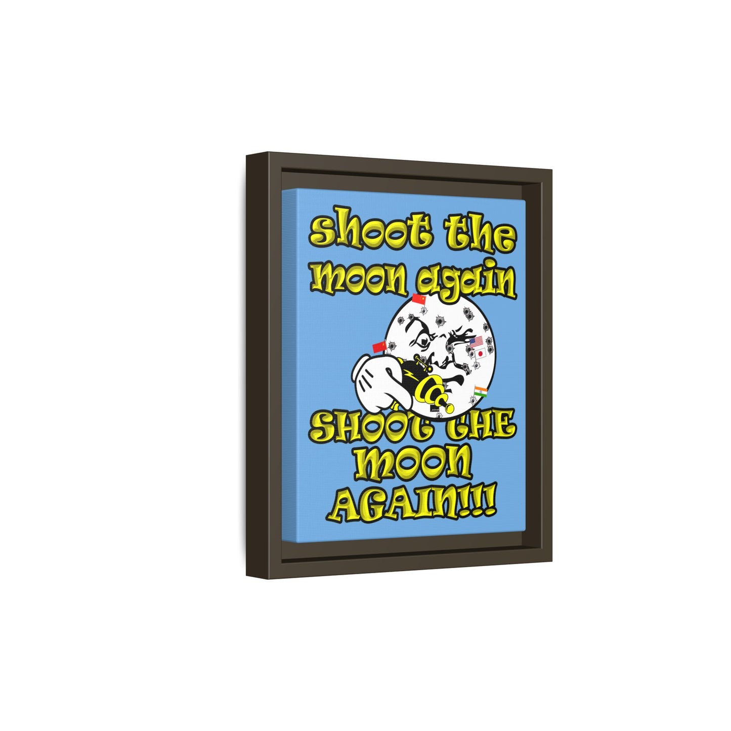 shoot the moon again - framed canvas art (light blue)