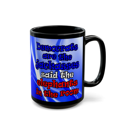 donkeys and elephants - Black Mug (blue-white wave)