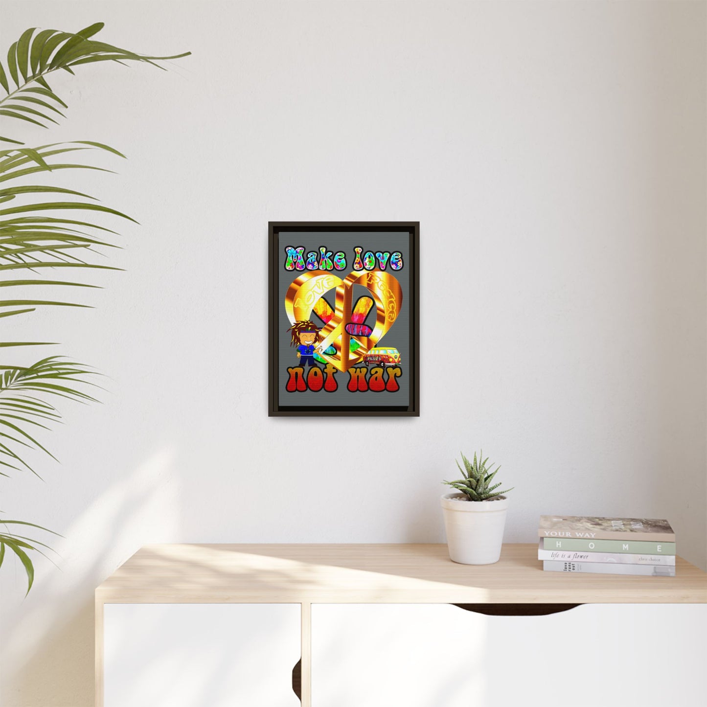 love peace - framed canvas art (dark grey)
