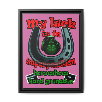 my luck - framed canvas art (light pink)