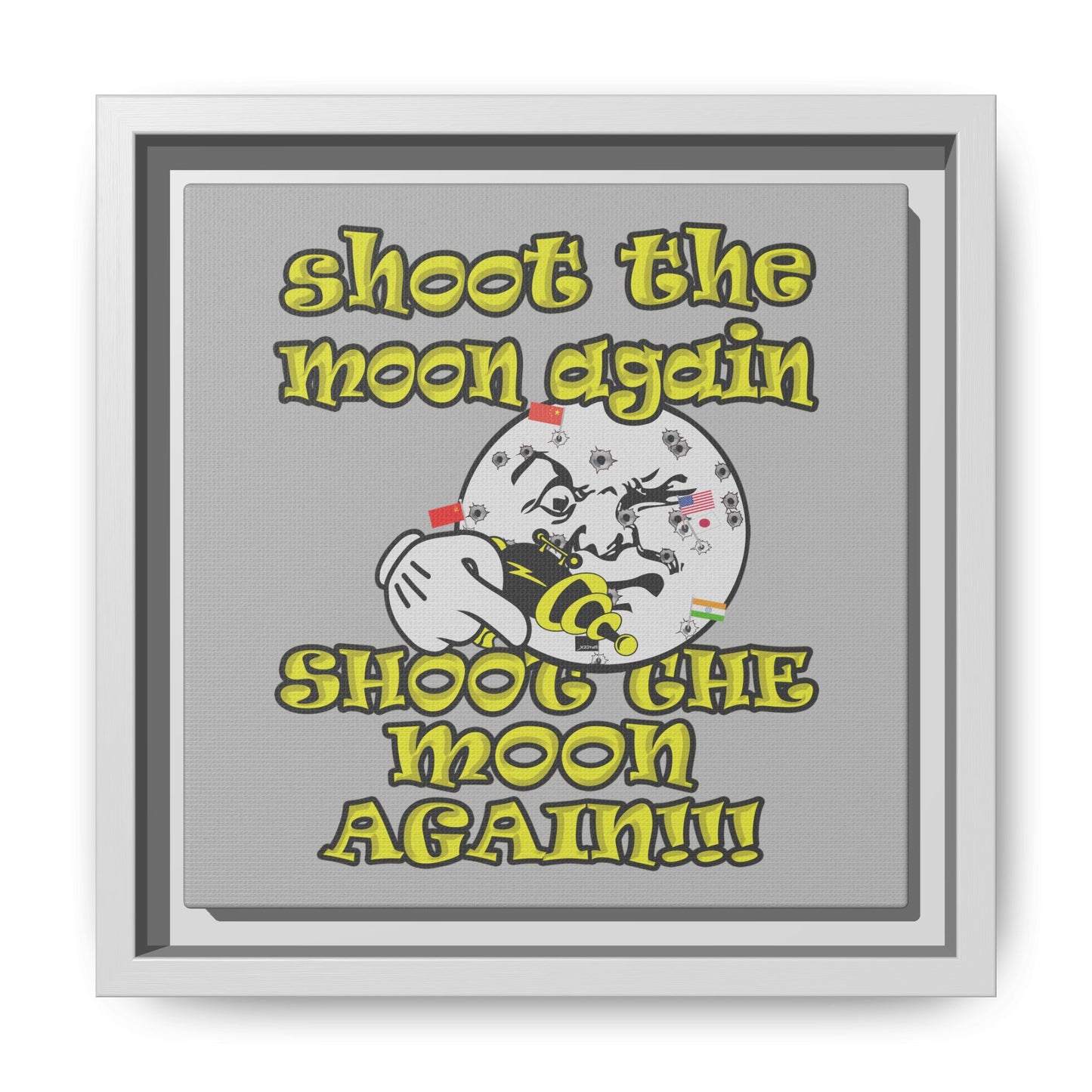 shoot the moon again - framed canvas art (light grey)