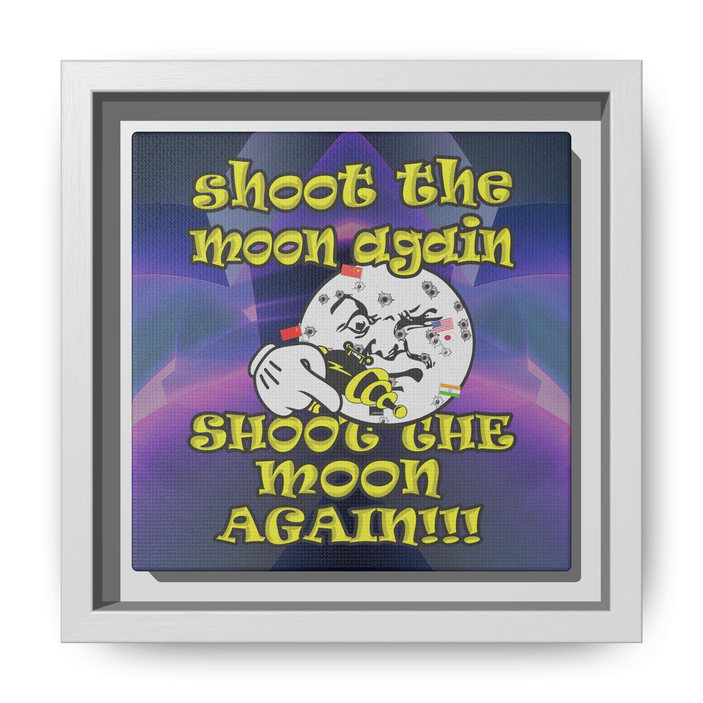 shoot the moon again - framed canvas art (grey-pink wave)