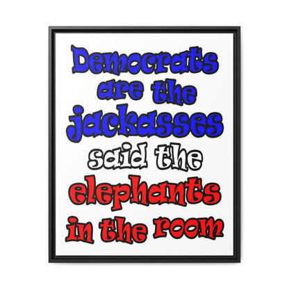 donkeys and elephants - framed canvas art (white)