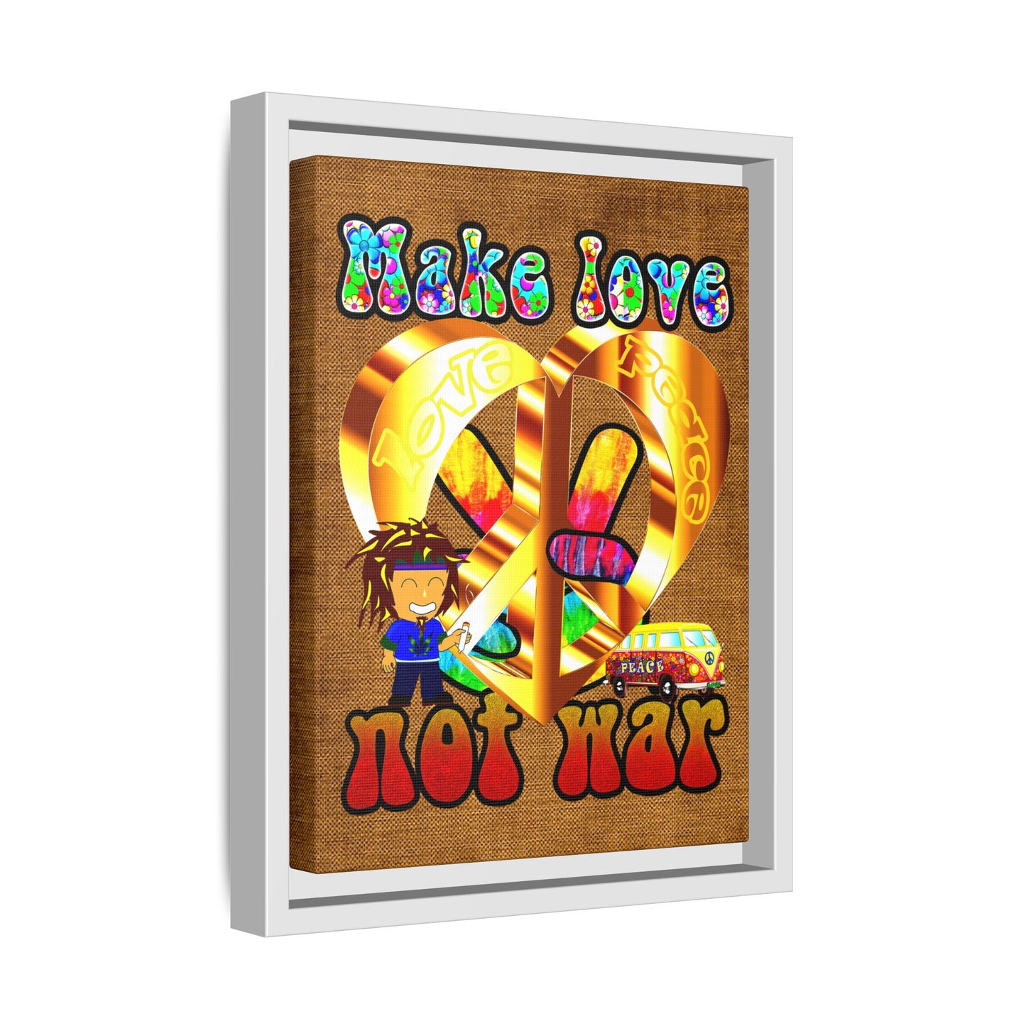 love peace - framed canvas art (brown papyrus)