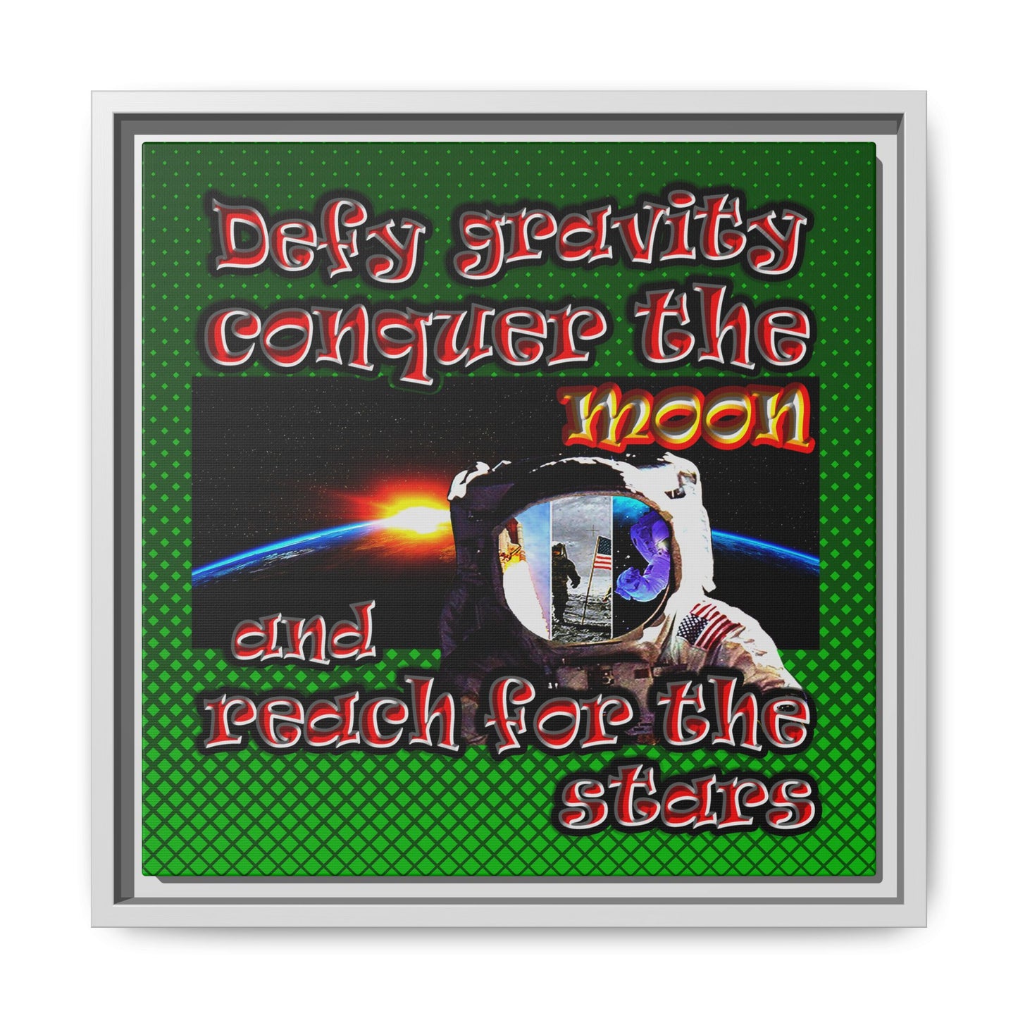 defy conquer reach - framed canvas art (logo green)