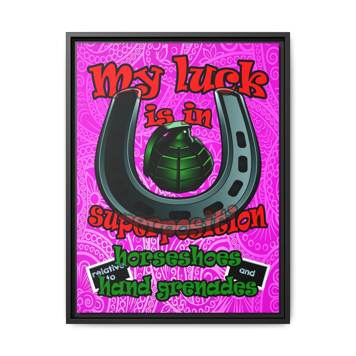 my luck - framed canvas art (pink swirl)