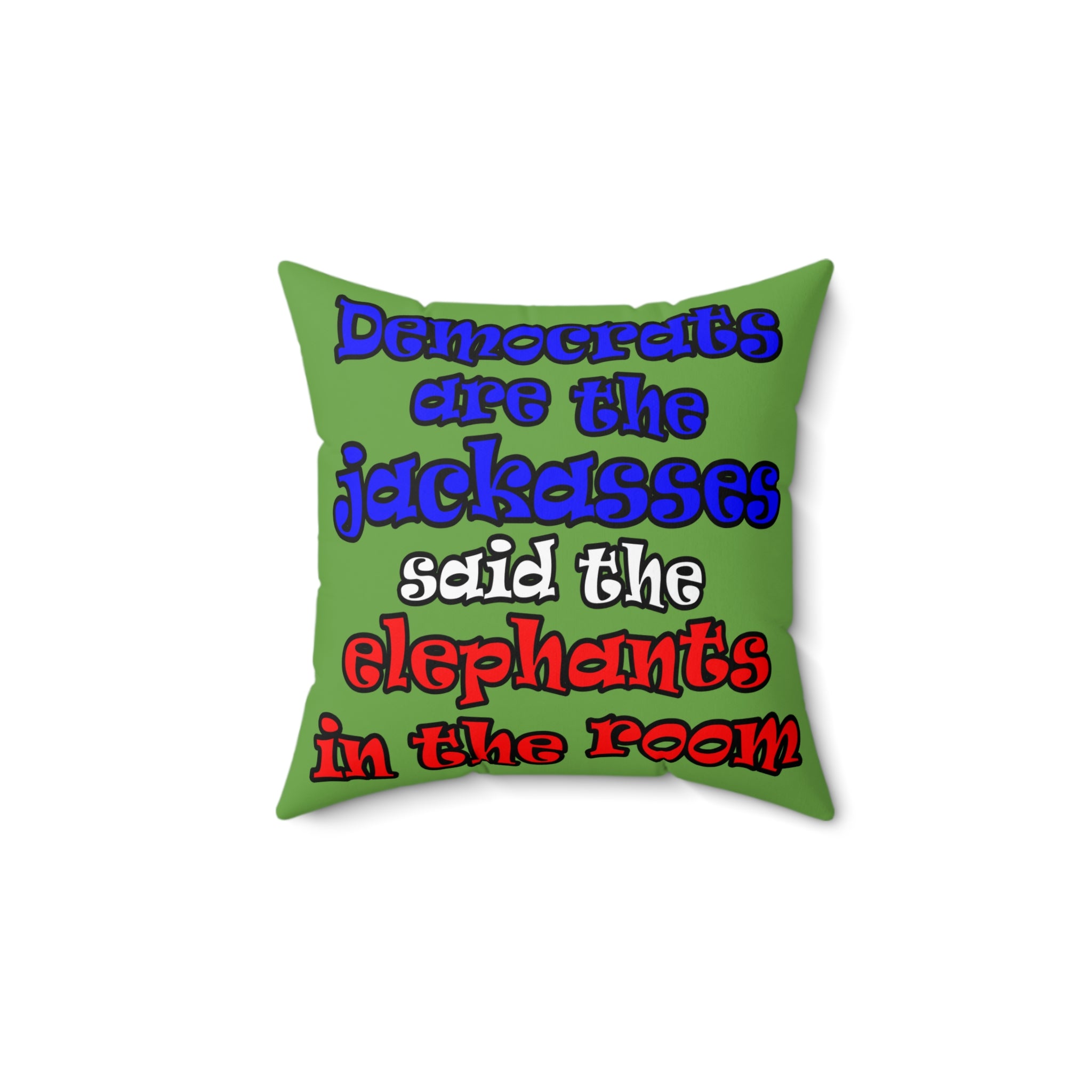 donkeys and elephants - Spun Polyester Square Pillow - (green)