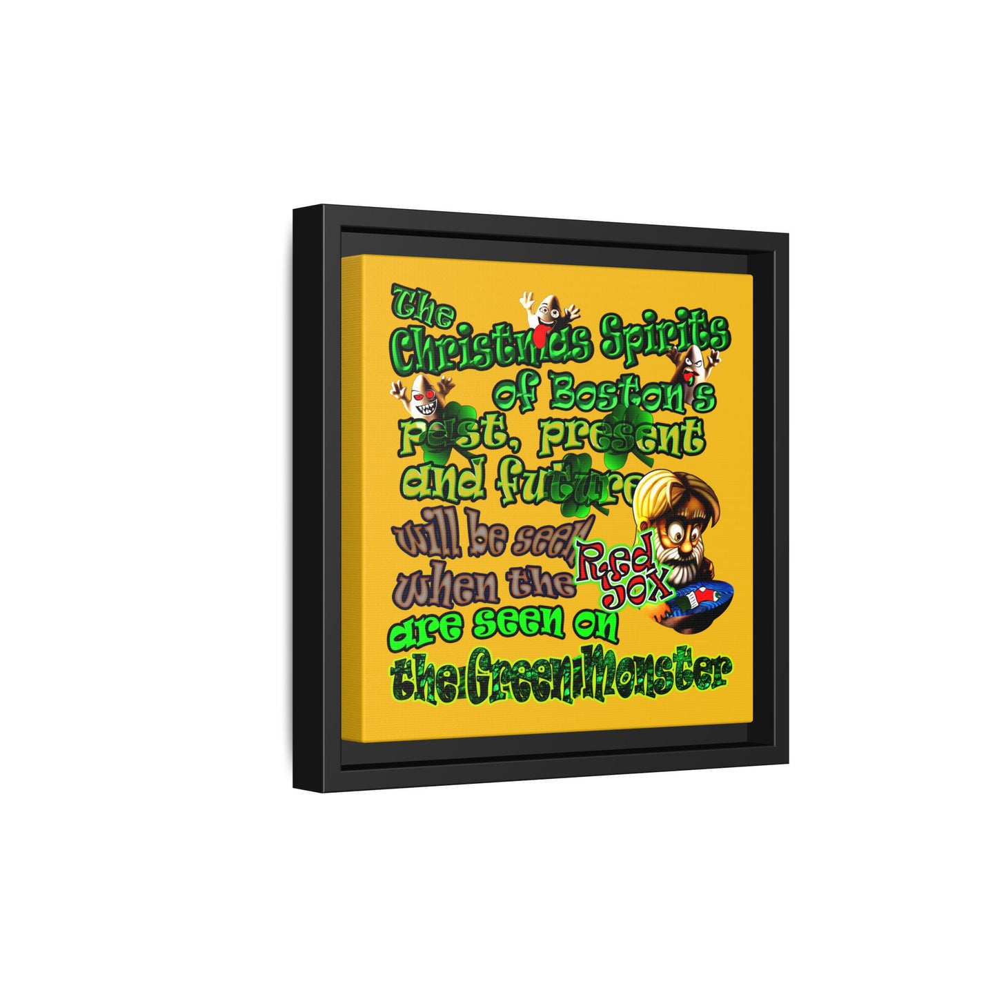 christmas spirits of boston - framed canvas art (yellow)