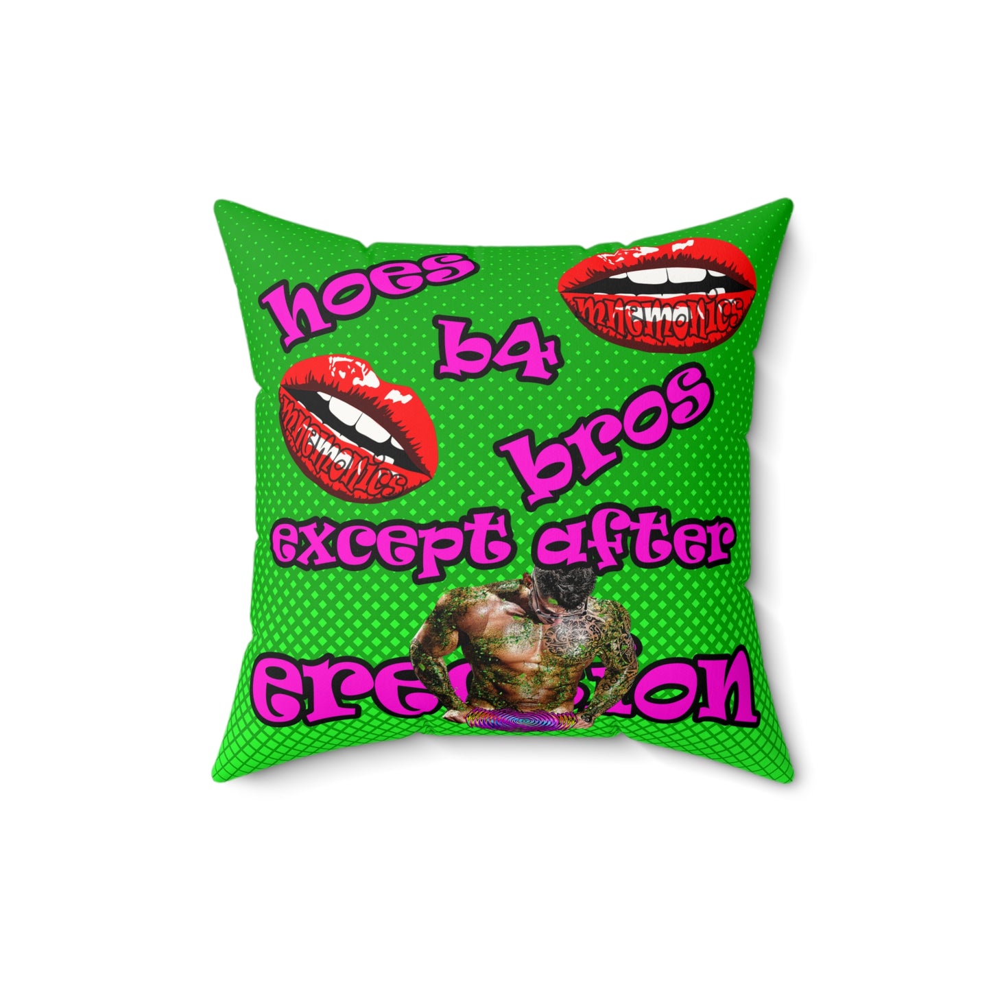 hoes b4 bros - Faux Suede Square Pillow - (logo green)