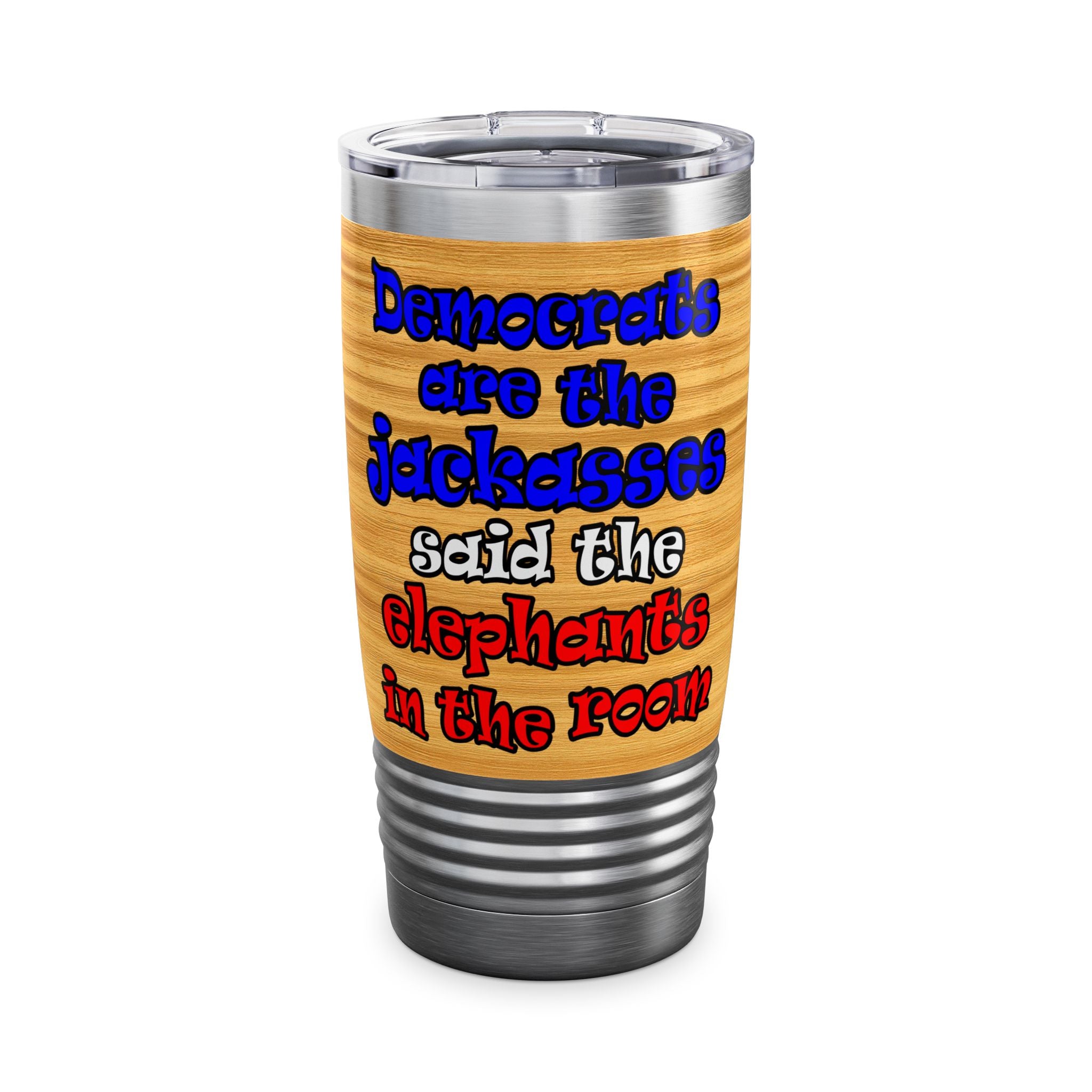 donkeys and elephants - Ringneck Tumbler, 20oz (butterscotch wood finish)