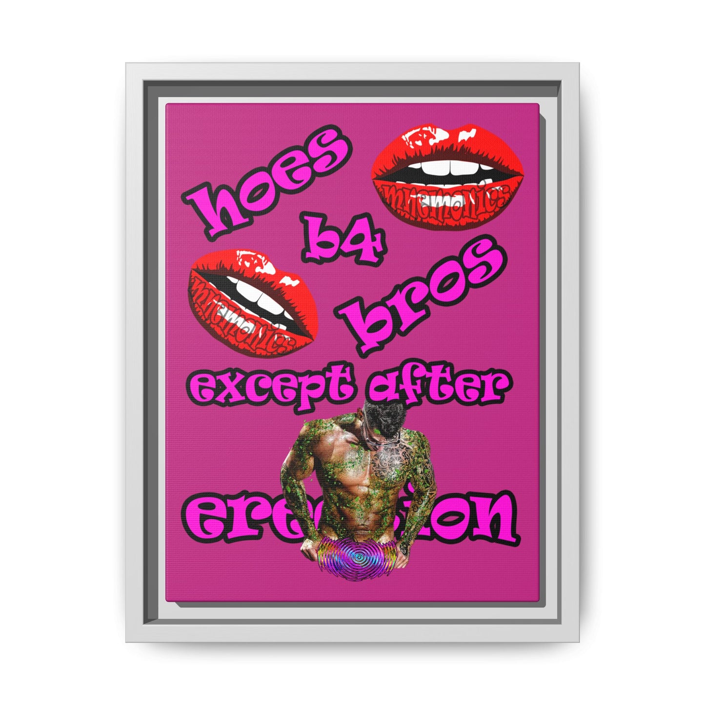 hoes b4 bros - framed canvas art (pink)