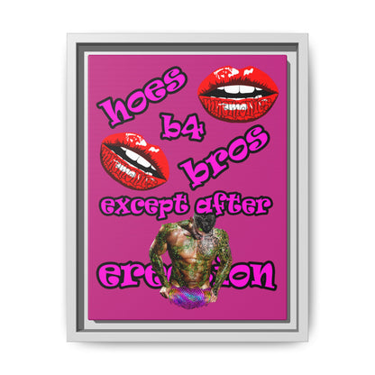 hoes b4 bros - framed canvas art (pink)