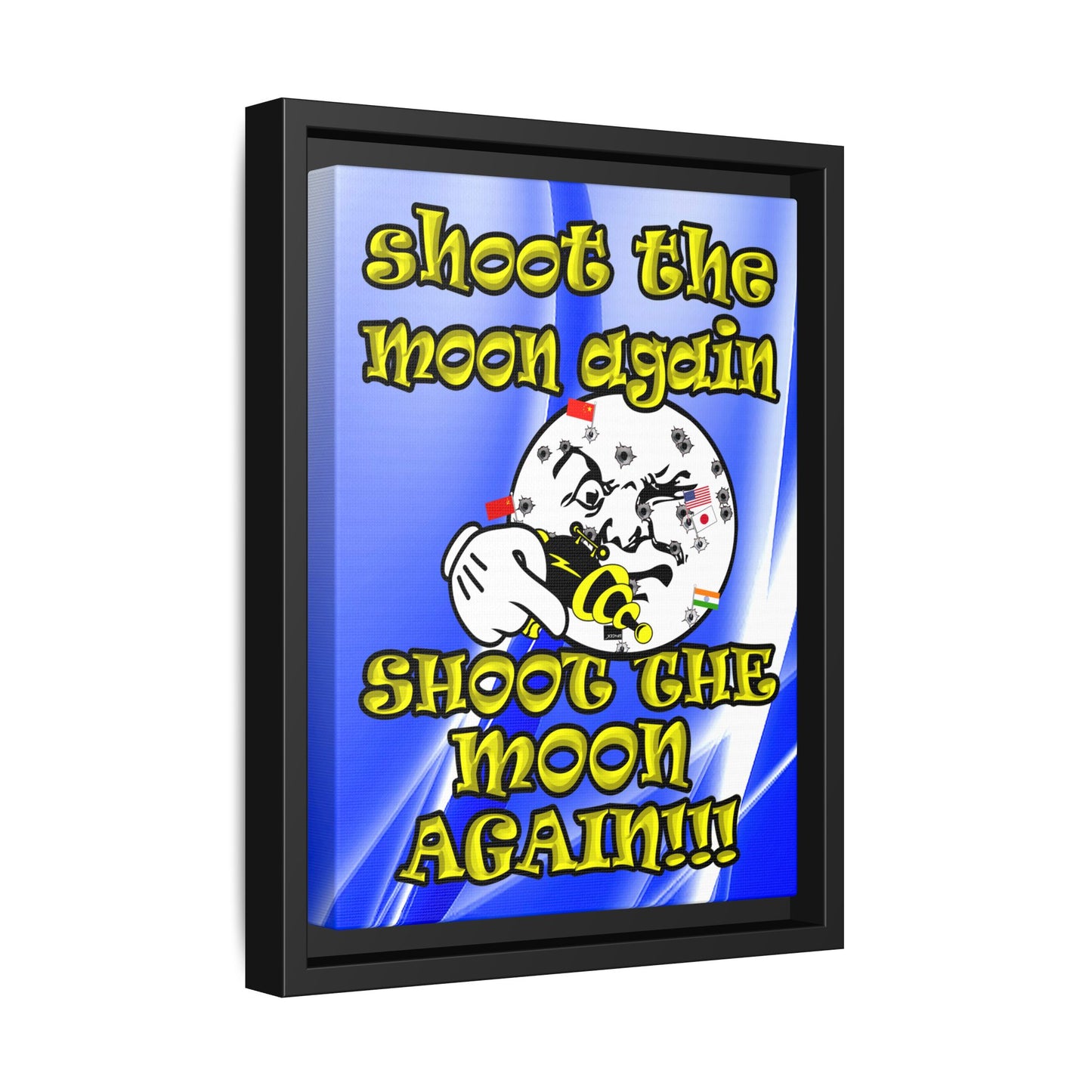 shoot the moon again - framed canvas art (blue-white wave)